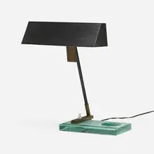 Desk lamp by Fontana Arte, c. 1960, glass, brass, lacquered steel and aluminum, sold Jan 2025