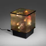 Sandro Pazzaglia, Kinetic table lamp, c. 1970, glass, plastic, chrome-plated brass, steel