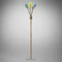 Floor lamp by Angelo Lelii, c. 1955, brass, enameled steel, marble, acrylic, sold Jan 2025