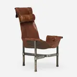 Brutalist, Lounge chair, c. 1965, patinated steel, saddle leather