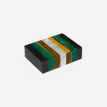 Richard Blow, Lidded box, c. 1960, hand-cut hardstone inlay, mother-of-pearl, marble, brass