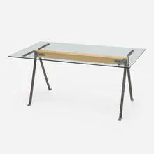 Enzo Mari, Frate desk, c. 1995, glass, powder-coated steel, beech
