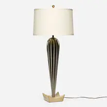 Murano, Table lamp, c. 1965, glass, enameled wood, brass, linen shade