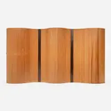 Firm Baumann, Tambour half-height room divider, c. 1945, pine, walnut, aluminum, leather