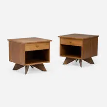 George Nakashima, Origins nightstands, model 215, pair, 1959, American black walnut, brass