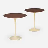 Eero Saarinen, Tulip occasional tables model 163W, pair, walnut, enameled steel