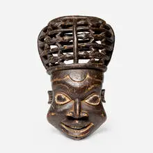 Bamum, Large helmet mask, carved and painted wood