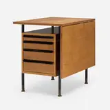 Edward Wormley, Drop-leaf writing table, model 5311, c. 1957, mahogany, enameled steel, lacquered wood, brass