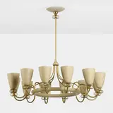 attribution Paavo Tynell, Chandelier, c. 1958, brass, enameled aluminum