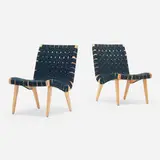Jens Risom, Lounge chairs model 654L, pair, maple, canvas webbing