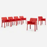 Mario Bellini, Cab lounge chairs model 413, set of six, 1976 / 2022, leather over enameled steel, plastic