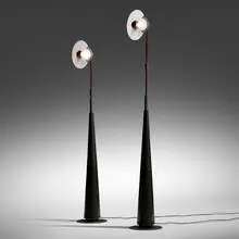 Pier Giuseppe Ramella, Club 1195 floor lamps, pair, c. 1985, glass, enameled steel, enameled aluminum, plastic