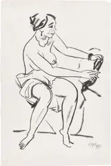 Max Pechstein, Sitzender Akt, 1917, Tuschpinsel auf dünnem Japanbütten