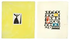 Karl Otto Götz, 14 Variationen über ein Thema (Fakturenbibel), 1948, Original-Kartonmappe mit 1 Farbholzschnitt und 14 Holzschnitten auf verschiedenen Papieren. Die Mappe in Gelb bemalt und mit Titelholzschnitt