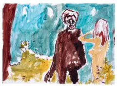 Suse 3 by Daniel Richter, 2003, Öl und Bleistift auf zwei mit einem Klebestreifen verbundenen Papieren, sold Nov 2011