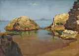Robert Kummer, Felsen am Meeresstrand, Öl auf Papier, auf Karton aufgezogen