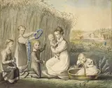 Emilie von Kügelgen mit ihren Kindern by geb. Zoege von Manteuffel Sophie von Stackelberg, Um 1818, Aquarell über Blei auf Papier, auf Karton aufgezogen, sold Nov 2011