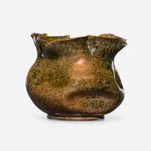 Vase by George E. Ohr, 1906, scroddled bisque earthenware, sold May 2021