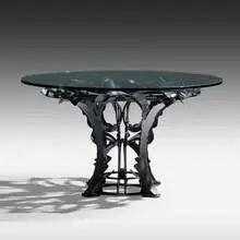 Meridian table by Albert Paley, 2015, forged, formed and fabricated steel with natural patina, glass, sold Jan 2021