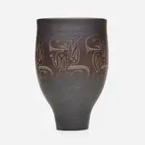 Early chalice form by Edwin and Mary Scheier, c. 1955, glazed stoneware with sgraffito decoration, sold Jan 2021