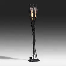 Trellis lamp by Albert Paley, 1999, formed and fabricated carbon steel with a charcoal gray finish, frosted glass, sold Jan 2021