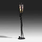 Albert Paley, Trellis lamp, 1999, formed and fabricated carbon steel with a charcoal gray finish, frosted glass