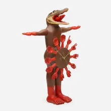 Clock by Pedro Friedeberg, c. 1995, painted wood, found object, brass, sold Jan 2021