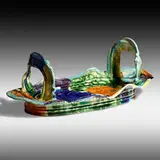 Strawberry Basket #3 by Betty Woodman, 1984, glazed earthenware, epoxy resin, lacquer, paint, sold Jan 2021