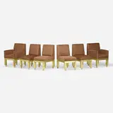 Cityscape dining chairs models PE 240 and PE 241, set of six by Paul Evans, c. 1975, brass, upholstery, plastic, sold Jan 2021