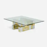 Cityscape coffee table from the PE 200 series by Paul Evans, c. 1975, chrome-plated steel, brass, glass, sold Jan 2021