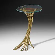 Jacques Duval-Brasseur, Occasional table, c. 1975, brass, agate, glass