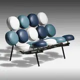 Marshmallow sofa by George Nelson & Associates, 1956 / 1960, Girard naugahyde, enameled steel, brushed chrome-plated steel, sold Jan 2021