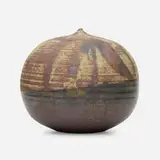 Closed Form (with rattle) by Toshiko Takaezu, glazed stoneware, sold Jan 2021