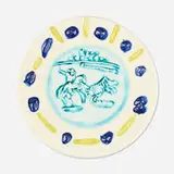 Picador plate by Pablo Picasso, 1953, glazed white earthenware clay with engobe decoration, sold Jan 2021