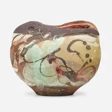 Vase by Paul Soldner, c. 1975, raku-fired glazed stoneware, sold Jan 2021