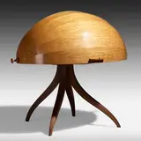 Jere Osgood, Ellipse II desk, c. 1985, bubinga, wenge, birds eye maple, leather