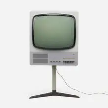 FS 80 television by Dieter Rams, 1964, plastic, glass, brushed and powder-coated steel, sold Jan 2025