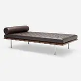Barcelona daybed by Ludwig Mies van der Rohe, leather, walnut, stainless steel, sold Jan 2025