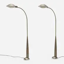 Floor lamps, pair by Cedric Hartman, c. 1980, enameled metal, powder-coated aluminum, acrylic, sold Jan 2025
