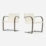 Brno chairs, pair by Ludwig Mies van der Rohe, bronze, leather, sold Jan 2025