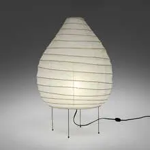 Akari light sculpture, model W2-22N by Isamu Noguchi, washi paper, bamboo, enameled steel, rubber, sold Jan 2025