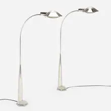Floor lamps, pair by Cedric Hartman, c. 1980, chrome-plated metal, powder-coated aluminum, acrylic, sold Jan 2025
