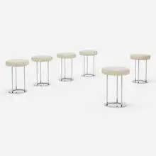 Paul Mayén, Stools, set of six, c. 1970, chrome-plated steel, leather