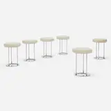 Paul Mayén, Stools, set of six, c. 1970, chrome-plated steel, leather
