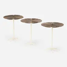 Richard Schultz, Petal occasional tables model P320, set of three, 1960, enameled steel, redwood