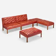 Kaare Klint, Addition sectional sofa, leather upholstery, mahogany