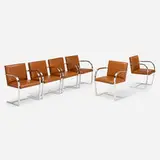 Brno chairs, set of six by Ludwig Mies van der Rohe, stainless steel, leather, sold Jan 2025