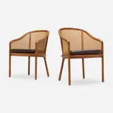 Ward Bennett, Landmark armchairs, pair, 1964, ash, cane, leather upholstery