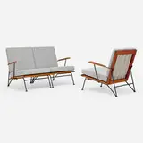 Eva Lisa Saarien Swanson, (Pipsan), Sol-Air settee and lounge chair, c. 1955, pine, painted steel, rope, upholstery