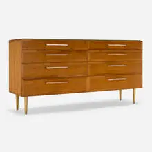 Edward Wormley, Cabinet, c. 1960, bleached walnut, brass, acrylic, glass